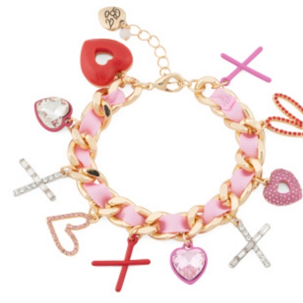 Betsey Johnson Pink and Red heart chain braclet